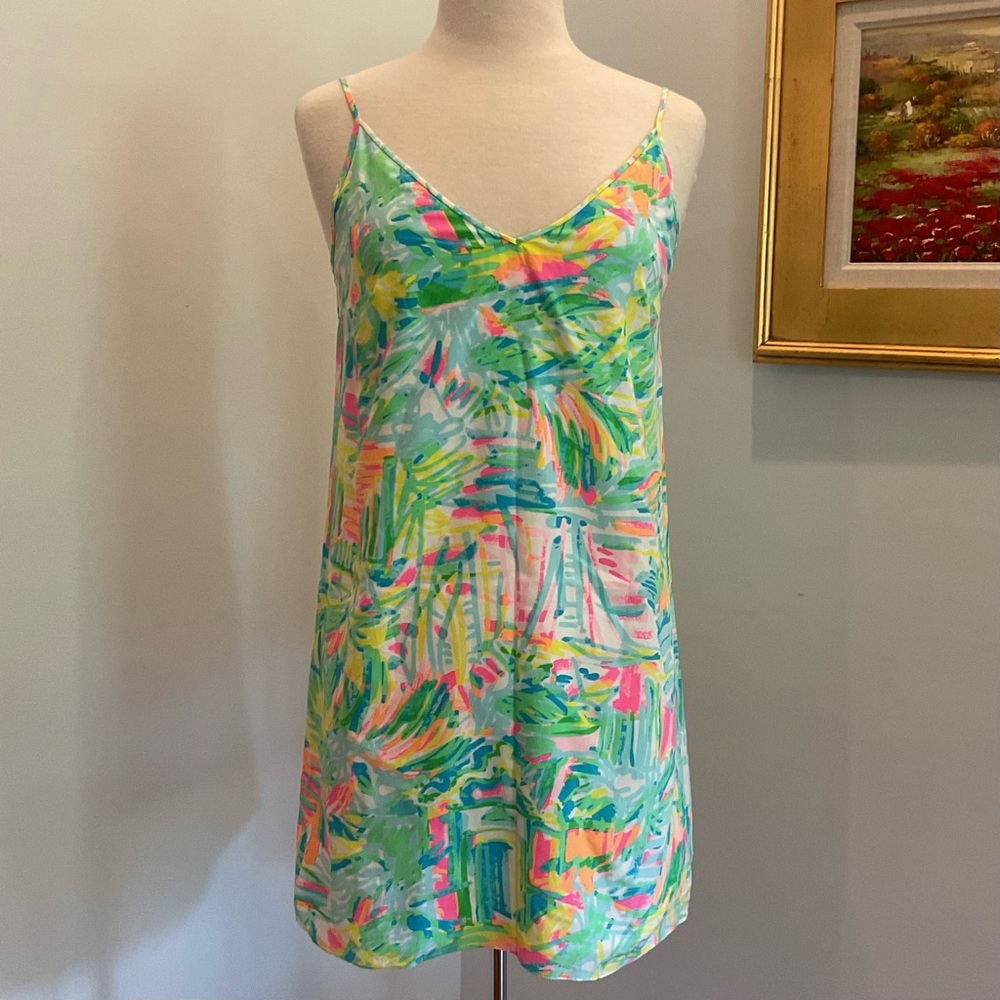 Lilly Pulitzer Lela 100% Silk Dress Sea Salt and Sun Spaghetti Strap‎ Style